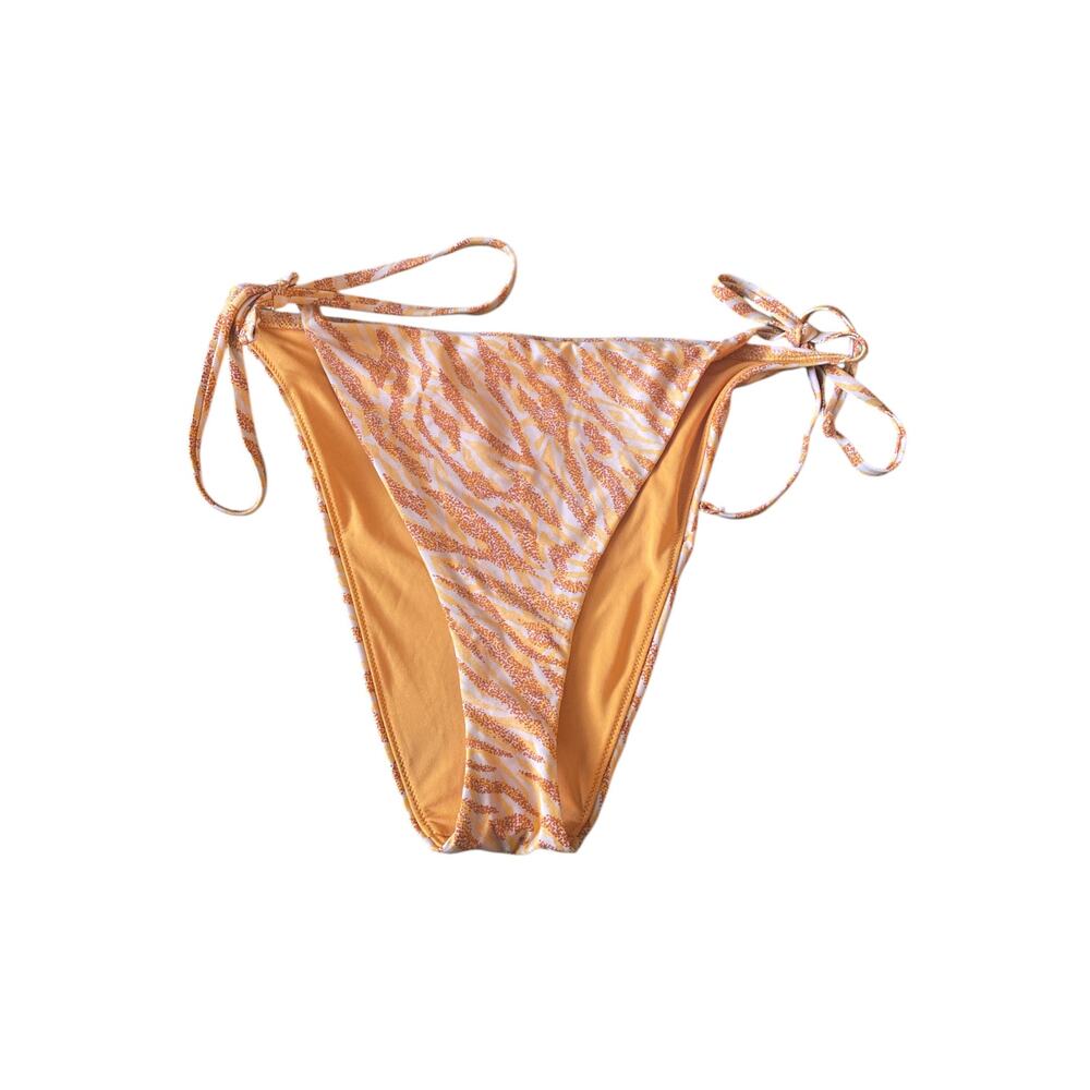 Aerie Swim-Cheekiest Bikini Bottom Tie Sides Zebra Stripe Yellow Orange size XL